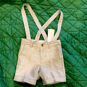 Janie and Jack boys Grey linen shorts with suspenders